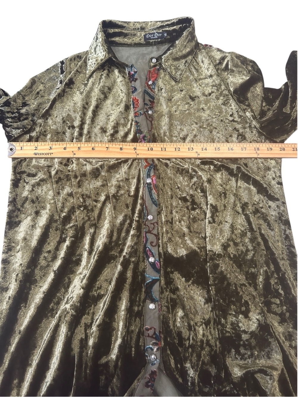 Crushed Velvet Tunic medium green  paisley Burnout sheer Whimsigoth Boho A Line - Picture 5 of 15